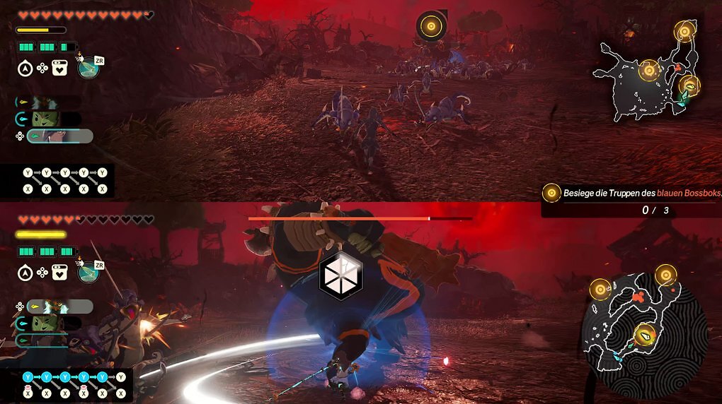 Im Splitscreen könnt ihr auch zu zweit die Schlachten in Hyrule erleben.