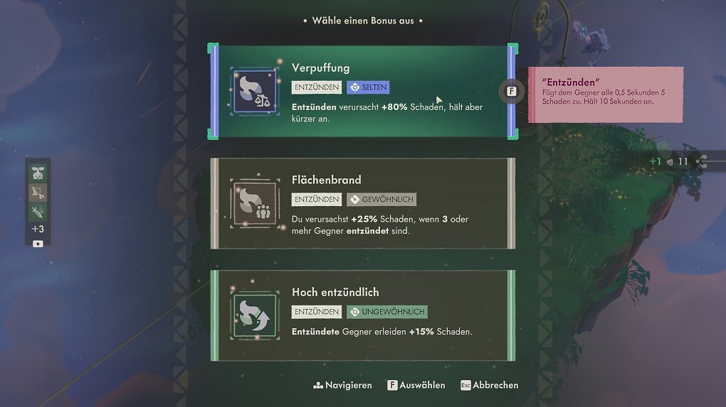 Es gibt verschiedene Kampf-Builds, die wir miteinander kombinieren können. Selbst ohne Fortschritt bietet das Spiel ein Roguelike zum Experimentieren.