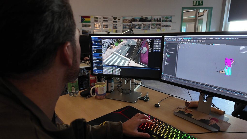 An seinem Arbeitsplatz zeigt uns Guido Neumann dann schließlich, wie die aufgezeichneten Bewegungen bereinigt und ins Spiel übertragen werden.