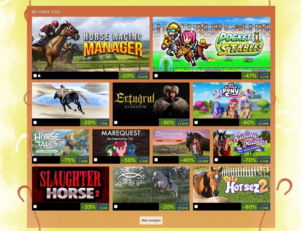 Beim Steam-Festival der Pferdespiele gab es jede Menge Angebote. Doch vor allem bestätigt die Aktion zwei Dinge: das Interesse an Spielen rund um die Tiere sowie den Mangel an qualitativ hochwertigen Werken.
