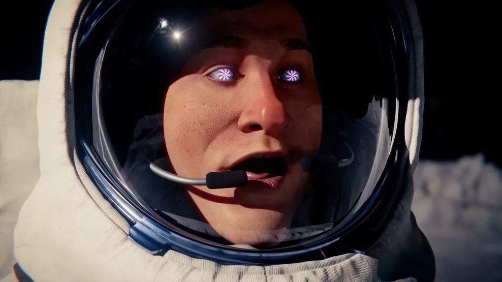 Ein Astronaut hat hypnotisierte Augen.
