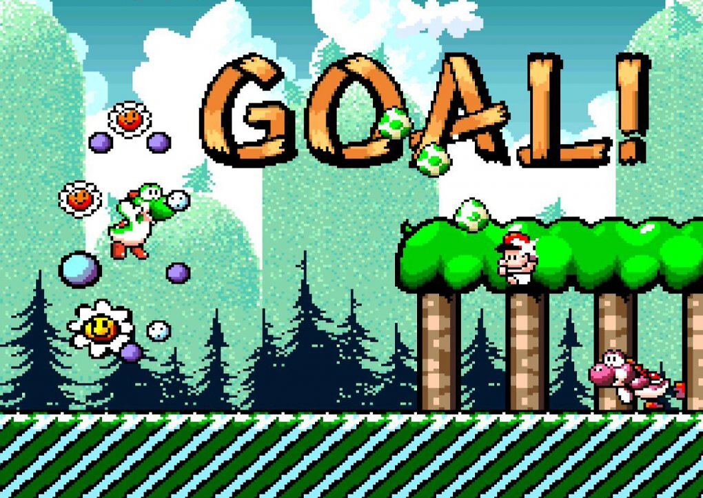 Am Ende eines Levels wird Baby Mario an einen anderen Yoshi weitergegeben.&nbsp;