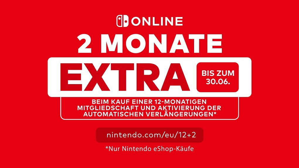 Holt euch eine beliebige 12-monatige Nintendo Switch Online-Mitgliedschaft, aktiviert die automatische Verlängerung und erhaltet so zwei Gratis Monate on top.