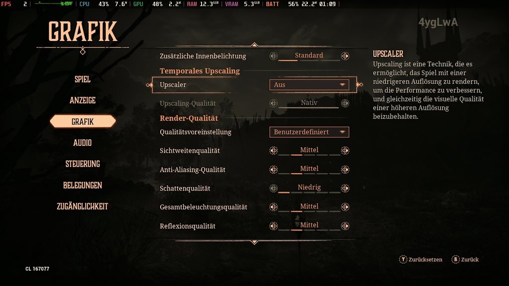 Die Grafikoptionen auf dem Steam Deck.
