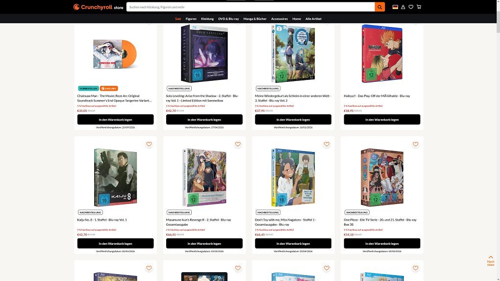 Das Kaufen von Blu-Rays, Mangas, Figuren &amp; Co. ist in Zukunft wohl nur etwas für zahlende Crunchyroll-Kunden - aber nichtmal das niedrigste Abo-Modell reicht dafür.