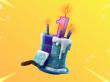 Geburtstagskuchen im Spiel zum einjährigen Jubiläum von Fortnite.