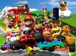 Gruppenbild von Mario-Charakteren auf ihren Karts.