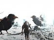 Überlebensgroße Raben als Reittiere