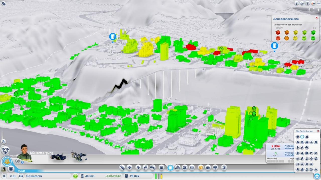 [11/03/2013] Die Datalayer von Sim City: Auf diese unkomplizierte Art zeigt das Spiel Massen von Informationen an. 