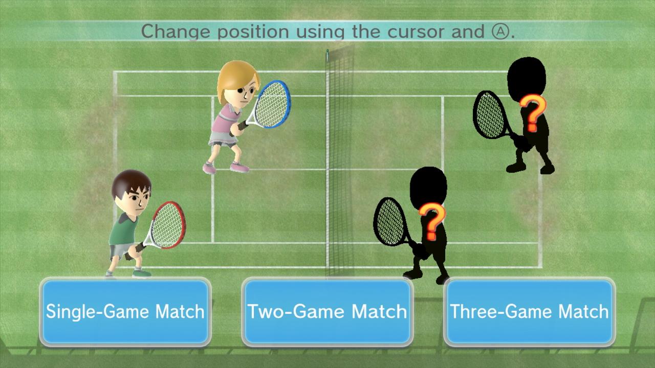 Die zwei Teams beim Tennis stehen sich gegenüber.