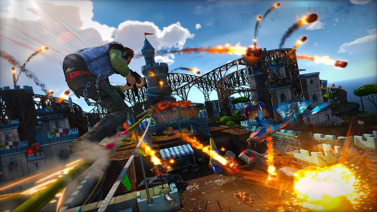 [10/06/2014] Action nonstop: Der namenslose Held zerlegt in Sunset Overdrive einen Vergnügungspark - und pustet jeden Mutanten vom Bildschirm. (6)