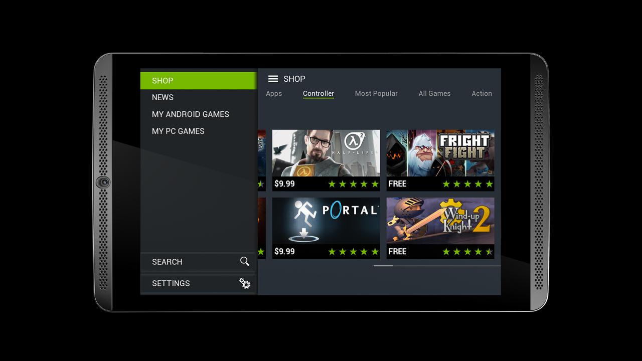 [23/07/2014] Aus dem Shield Hub startet man normale Android-Spiele, optimierte Shield-Games oder den Stream von seinem heimischen Steam-Account.