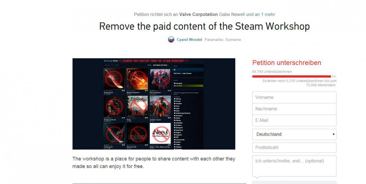 [25/04/2015] 133.000 Menschen protestierten mit einer Online-Petition gegen kostenpflichtige Mods auf Steam. Dabei sind sie elementar für eine lebendige Indie-Szene, findet Sandro Odak.
