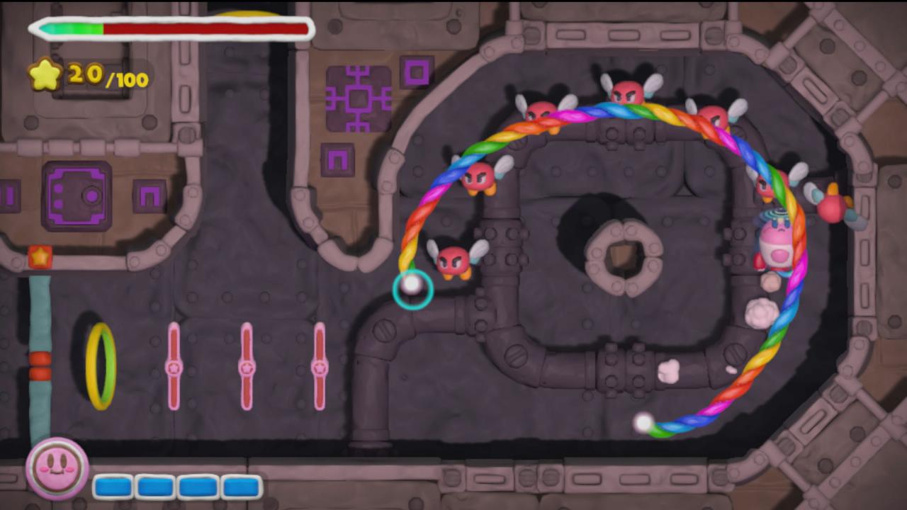 [01/05/2015] Wir steuern Kirby indirekt auf regenbogenfarbenen Schienen.
