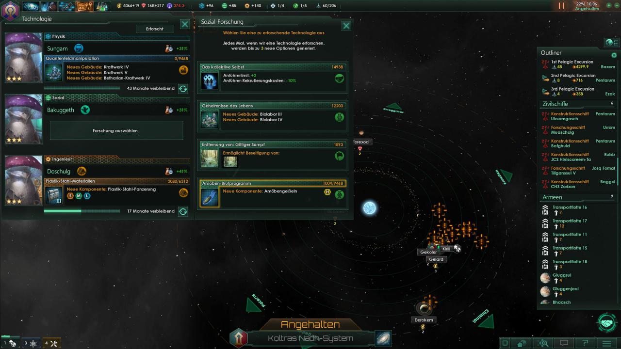 [07/05/2016] In Stellaris forscht ihr in drei Feldern parallel. Welche Technologien als Forschungsziele zur Verfügung stehen, entscheidet teilweise der Zufall.