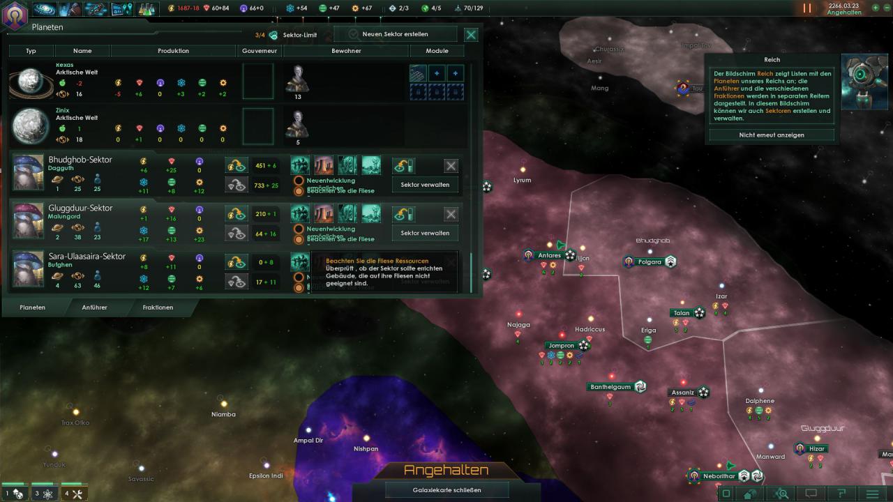 [07/05/2016] Euer Imperium teilt ihr in Stellaris in Sektoren auf, denen Gouverneure vorstehen. Das erspart euch lästiges Mikromanagement.