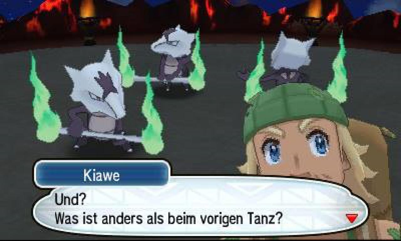 [24/11/2016] Bei Kiawes Prüfung auf Akala müsst ihr herausfinden, wer falsch tanzt und das diesen dann besiegen. In diesem Fall war es der Wanderer der sich ins Bild gesellt hat.