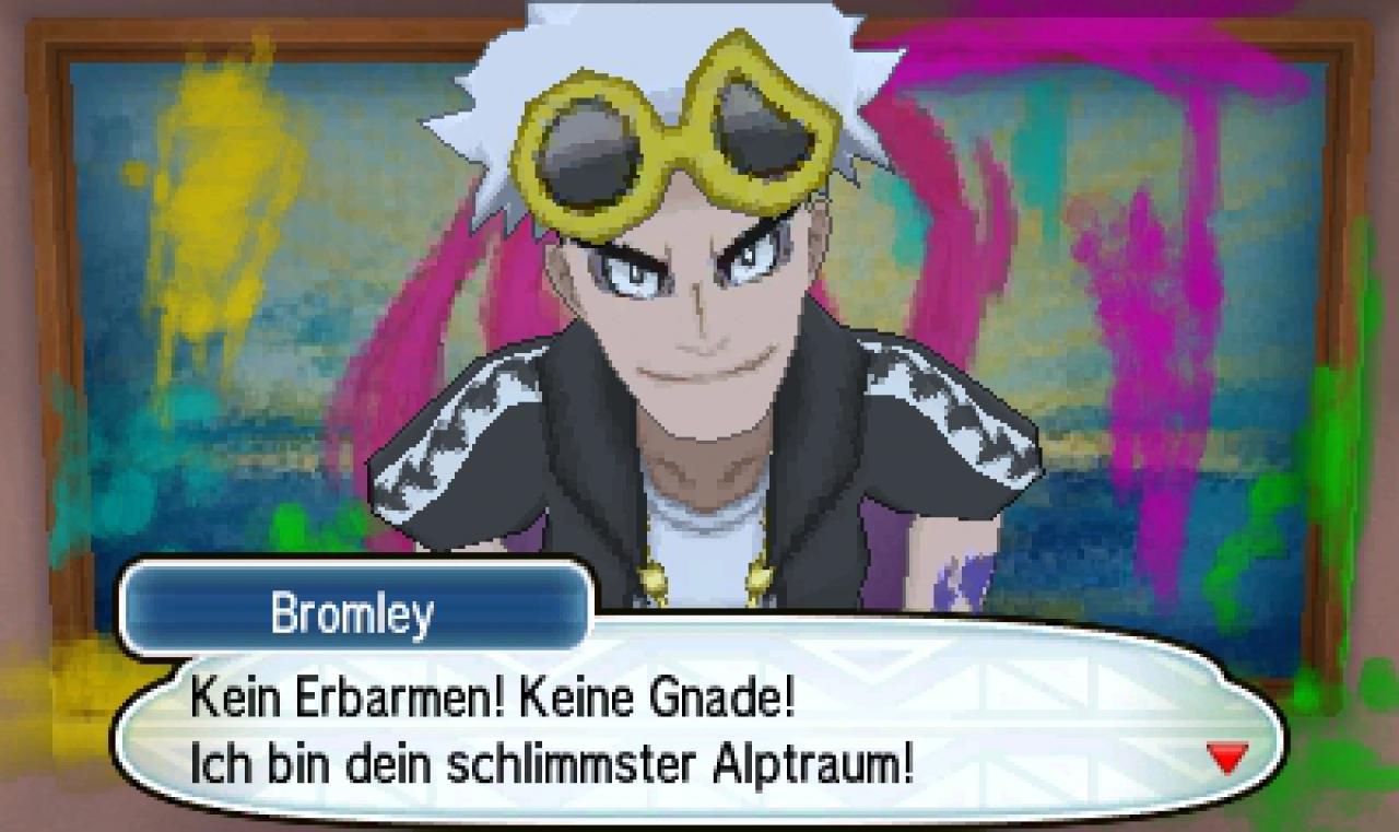 [24/11/2016] Bromley ist der etwas trottelige Chef der etwas trotteligen Skull-Rüpel. Am liebsten setzt er Käfer-Pokémon ein.