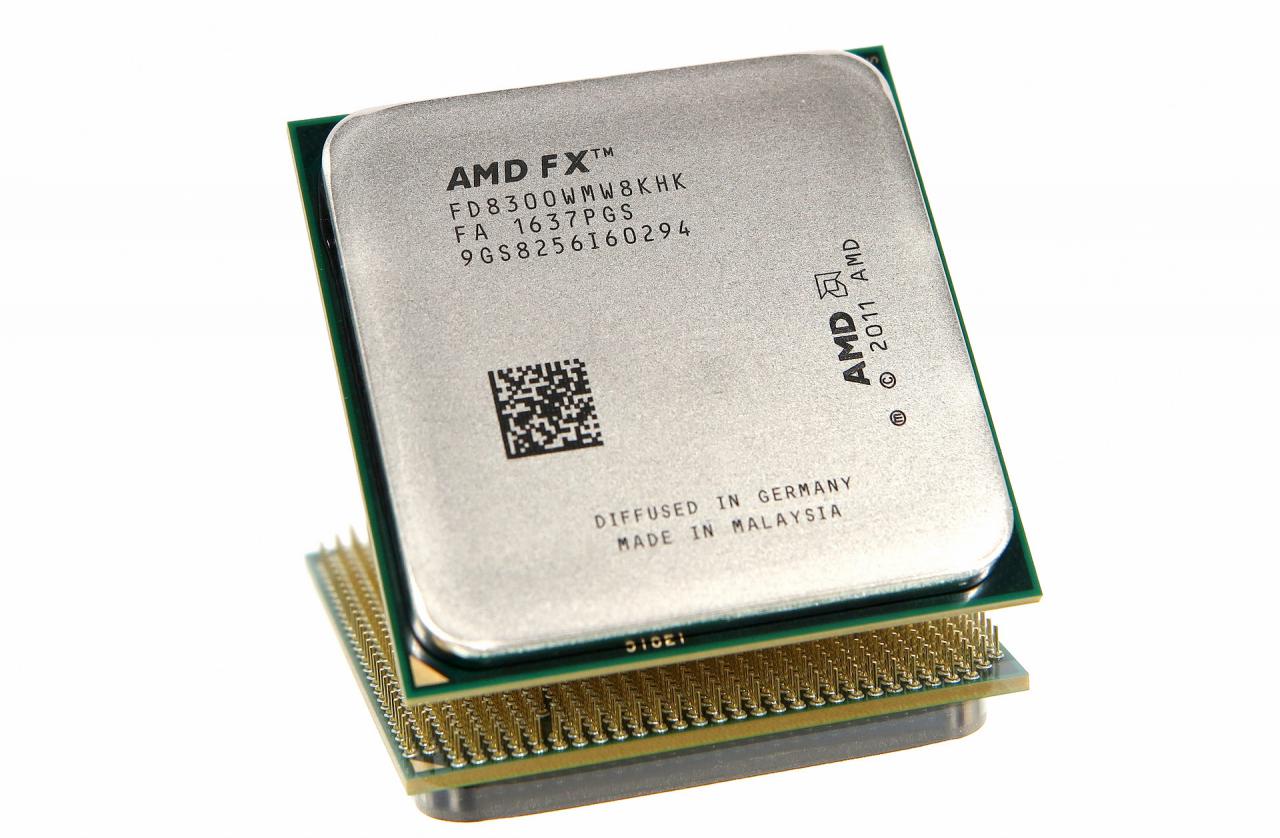 [07/02/2017] AMD FX -8300 von 2012: 4 Kerne, 8 Threads, bis zu 4,2 GHz Takt - aber wegen der alten Technik langsamaer als ein Ryzen 5 1600 aus dem Jahr 2017 mit nur 3,6 GHz Maximaltakt.