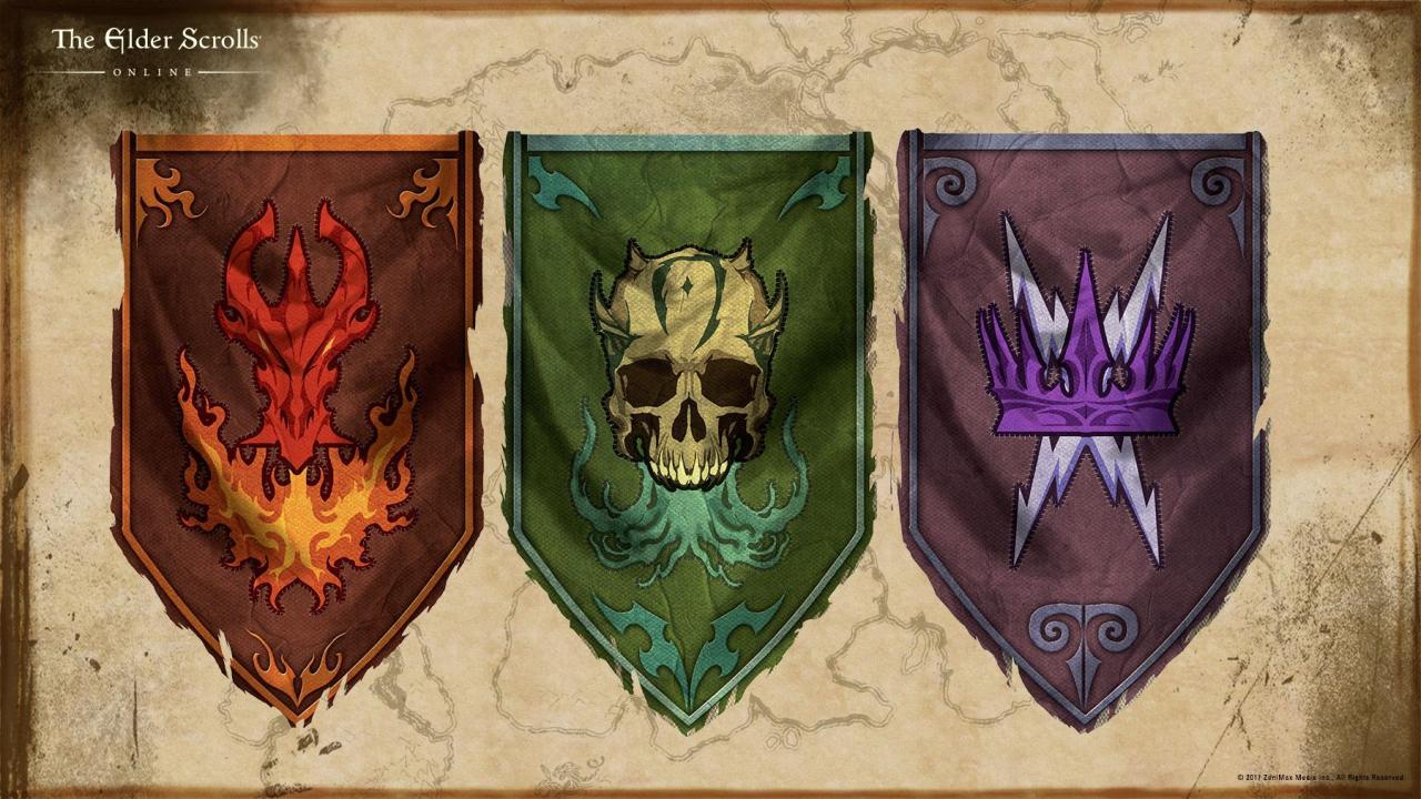 [09/03/2017] Das sind die Wappen der drei Fraktionen, für die ihr auf den Schlachtfeldern in den Kampf zieht: die Grubendämonen (grün), Feuerdrachen (orange) und Sturmfürsten (violett).
