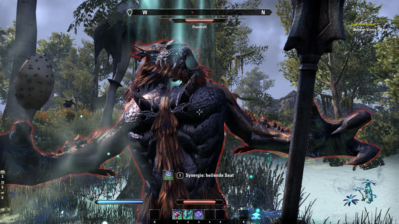 [29/05/2017] TESO Morrowind: Mit dem Flusstroll ist nicht zu spaßen. Gerade zu Beginn des Spiels sind wir froh, wenn uns andere Spieler beim Kampf gegen ein solches Biest unterstützen.