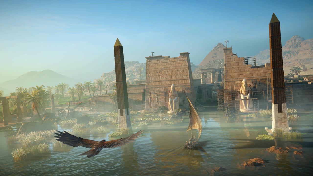[12/06/2017] Auf Barken und kleinen Seglern bereist ihr den Nil, das steuert sich simpel und geht schnell. Der Falke links unten dient euch als Aufklärer.
