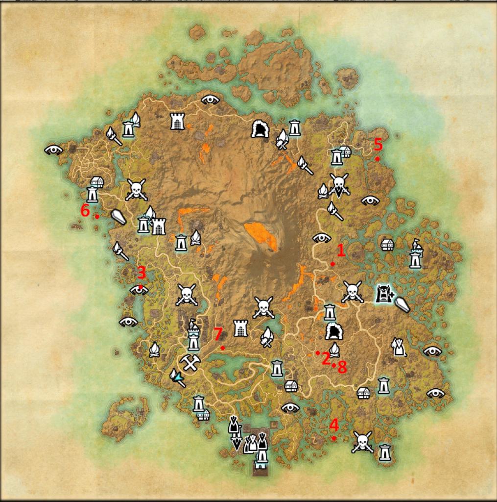 [09/06/2017] TESO: Morrowind - Hier seht ihr die Fundort der acht Schatzkisten, die auf Vvardenfell versteckt sind.
