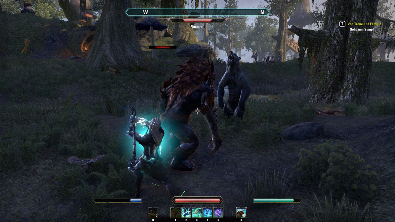 [04/06/2017] TESO Morrowind: Während sich der Flusstroll unserem tierischen Begleiter widmet, nutzen wir die Chance für einen rückwärtigen Angriff.