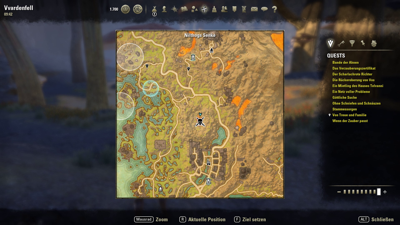 [04/06/2017] TESO Morrowind: Ein solches Totenkopfsymbol kennzeichnet besonders starke Gegner, denen man besser nicht alleine gegenübertreten sollte.