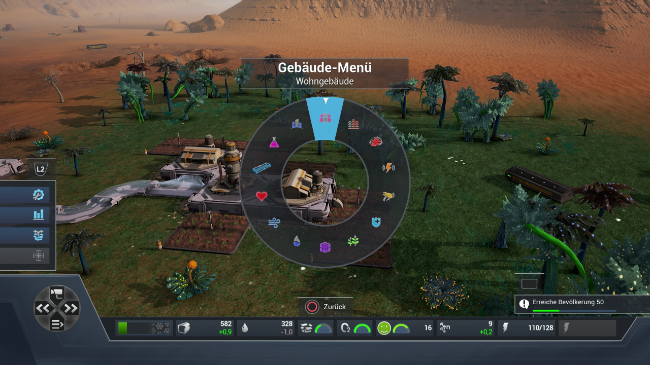 [20/07/2017] Die PS4-Version von Aven Colony lässt sich sehr gut steuern. Dank eines Ringmenüs errichtet ihr Gebäude innerhalb weniger Sekunden.