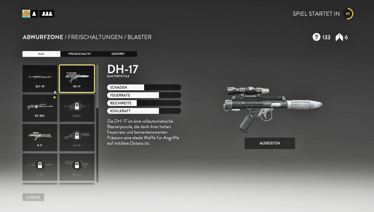 [26/07/2017] In Teil 1 erwartete uns eine große Auswahl an Schießprügeln, die wir mit gesammelten Credits freischalten konnten. (Battlefront 1)