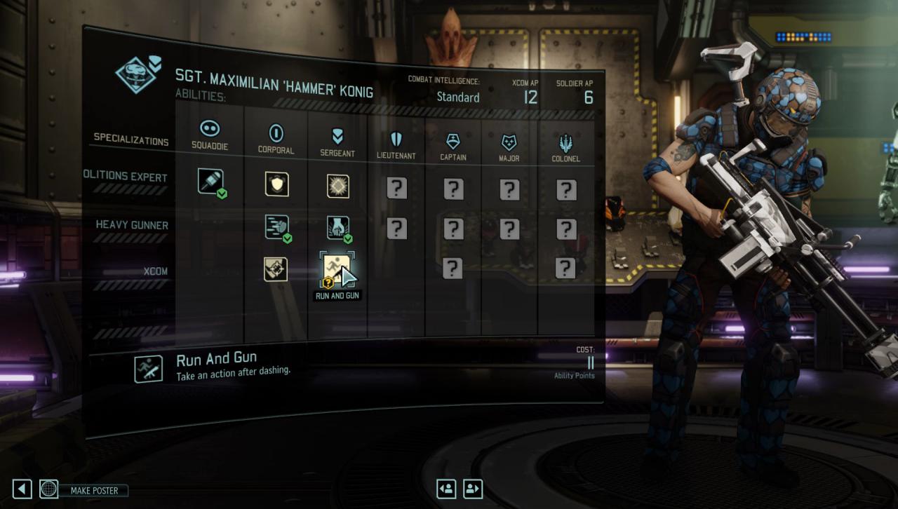 [11/07/2017] In War of the Chosen erfordert das neue Skillsystem, dass eure Soldaten für (klassenfremde) Talente mit verdienten Punkten bezahlen.
