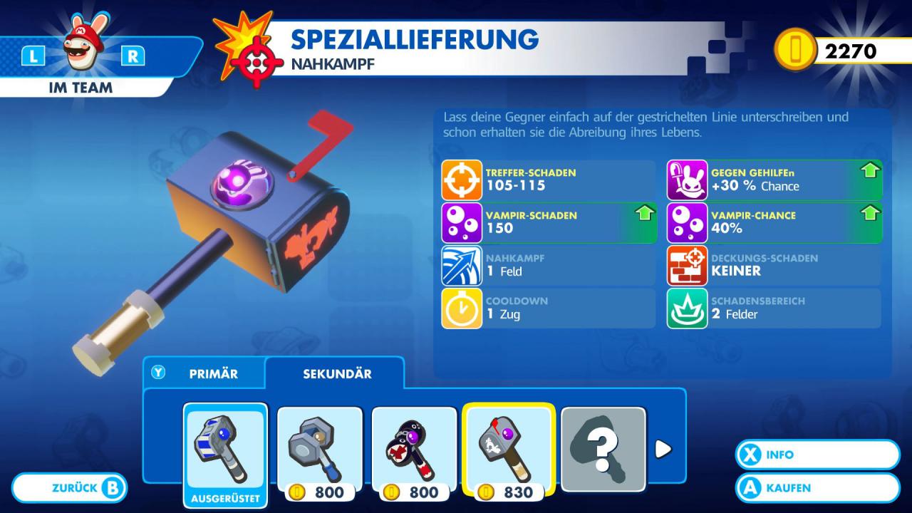 [31/08/2017] Viele Waffen haben lustige Namen und bringen Mario-Fans mit lustigen Anspielungen zum Lächeln.