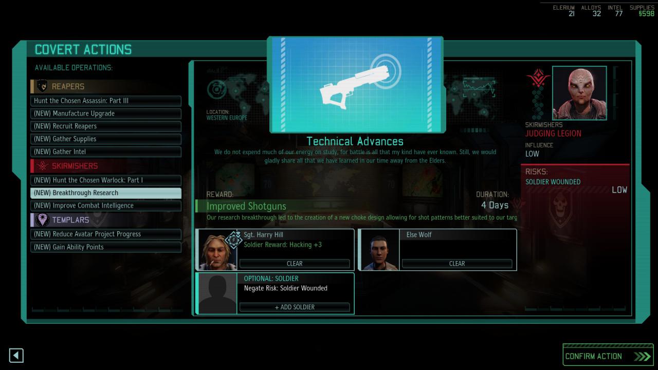 [17/08/2017] XCOM 2: War of the Chosen im Test - Verdeckte Operationen eignen sich dazu, unbeschäftigte Soldaten XP ernten zu lassen.