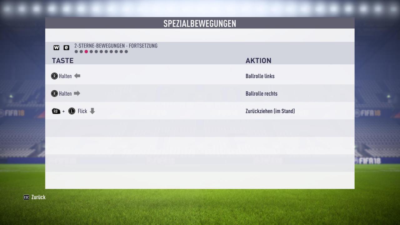 [22/09/2017] Tastenkombinationen für Zwei-Sterne-Tricks (Fortsetzung) in FIFA 18.