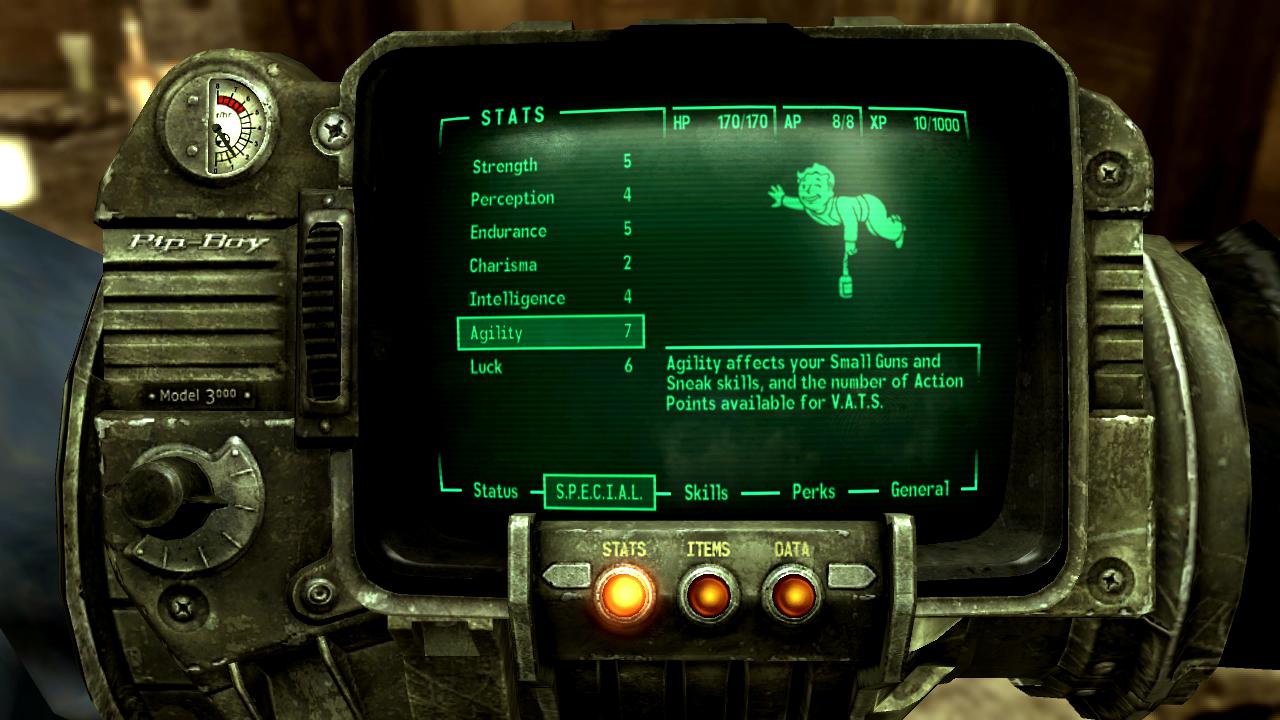 [28/09/2017] Für Fallout 3 opferte Bethesda die sogenannten Zusatzmerkmale wie „Verhext“, „Kleiner Körperbau“ oder „Schnellschütze“, die jeweils Vor- und Nachteil vereinten und kombinierte einige von ihnen mit den Extras. Diese stets mit Vorteilen bestückten Boni waren einst nur alle drei Levelstufen freischaltbar. In Fallout 3 geht das mit jedem Level-Up. Dazu wurde die Liste der Fertigkeiten eingedampft und die Charakterausbildung über das Spiel hinweg insgesamt flexibler. Die Maximalstufe liegt im Hauptspiel bei 20, wurde aber in der Broken Steel-Erweiterung auf 30 angehoben.