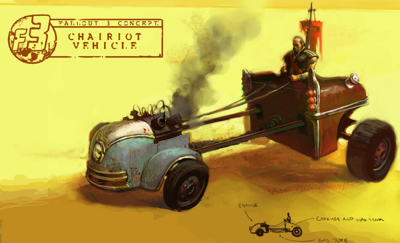 [28/09/2017] Einige Konzeptzeichnungen für Van Buren waren richtig spektakulär. Darunter zum Beispiel die Karossen von Caesars Legion, die römischen Pferdewagen nachempfunden sind.