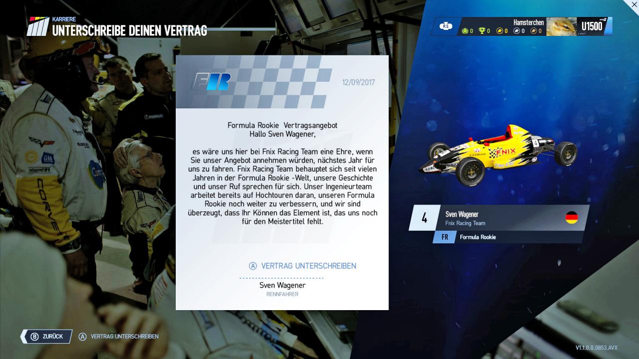 [21/09/2017] Karrierestart: Ohne Vertrag geht nichts, auch nicht in Project Cars 2.