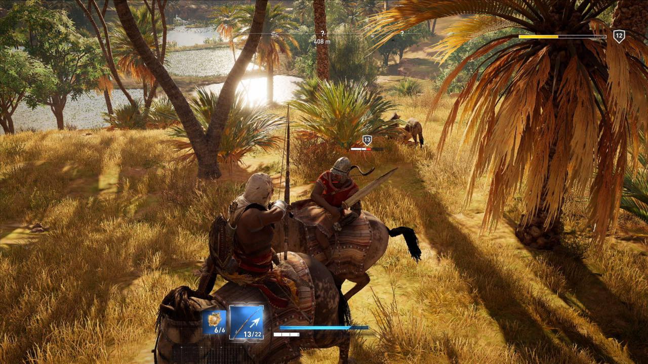 [04/10/2017] Der Kampf zu Pferd ist natürlich ebenfalls möglich: Bayek attackiert sowohl mit Pfeil und Bogen, aber auch mit dem Schwert.