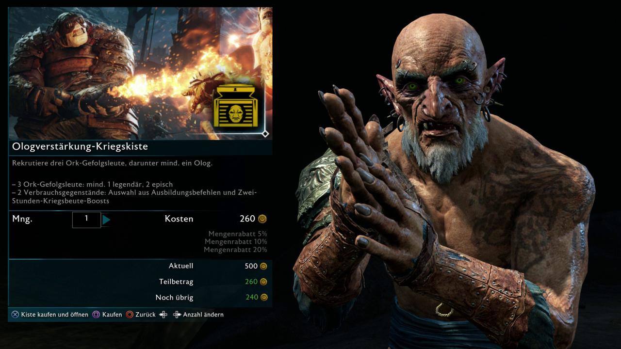 [09/10/2017] Publisher Warner Bros. Interactive reibt sich die Hände: Das Endgame von Mittelerde: Schatten des Krieges verführt zum Lootbox-Kauf.