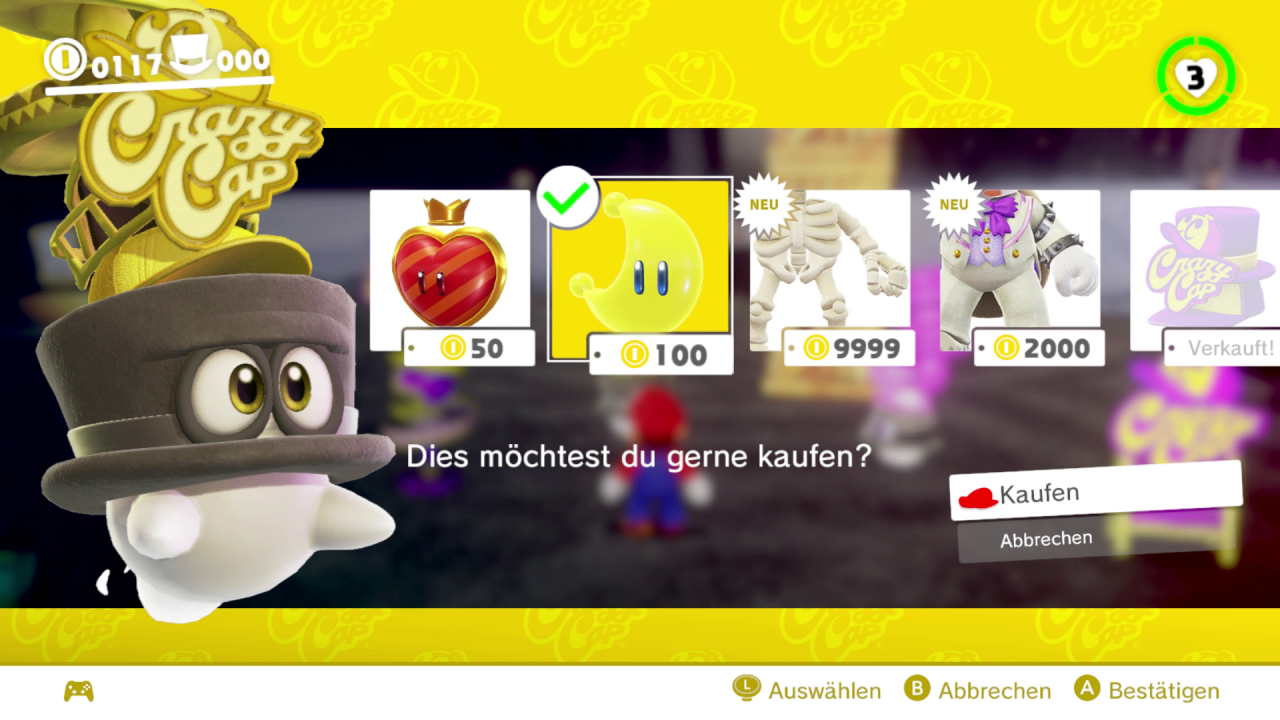 [26/10/2017] Ein Sinnbild für die schwächsten Sammelaufgaben im Spiel: Manche Monde lassen sich ganz einfach im Shop kaufen.