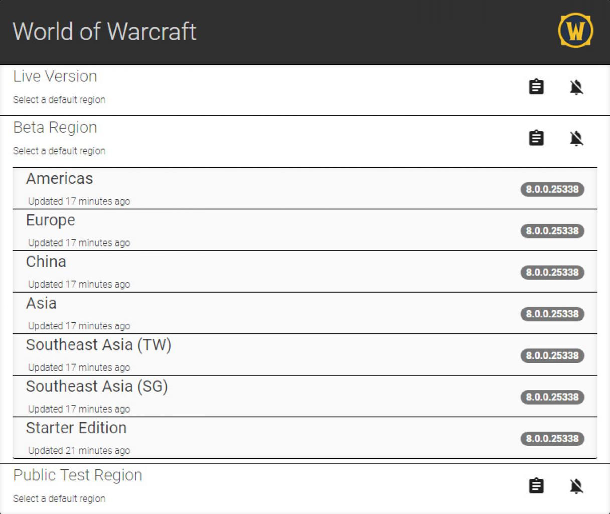 [20/10/2017] Dieser Screenshot zeigt das WoW-Update 8.0 via BlizzTrack.