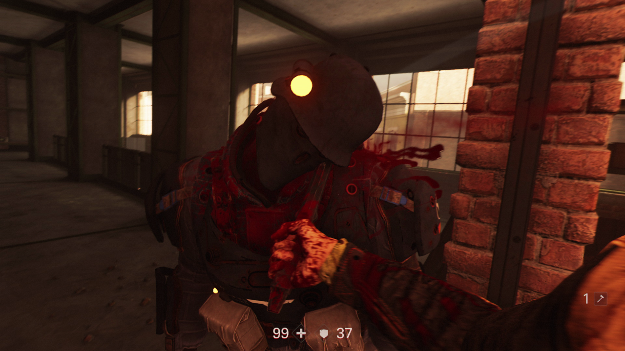 [05/10/2017] Wolfenstein 2: The New Colossus - Im Nahkampf greift Blazko auf eine handliches Axt zurück.