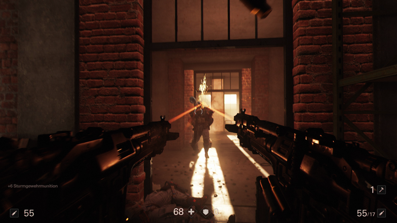 [05/10/2017] Wolfenstein 2: The New Colossus - Mit zwei Sturmgewehren im Anschlag räumen wir mit den Truppen des Regimes auf.