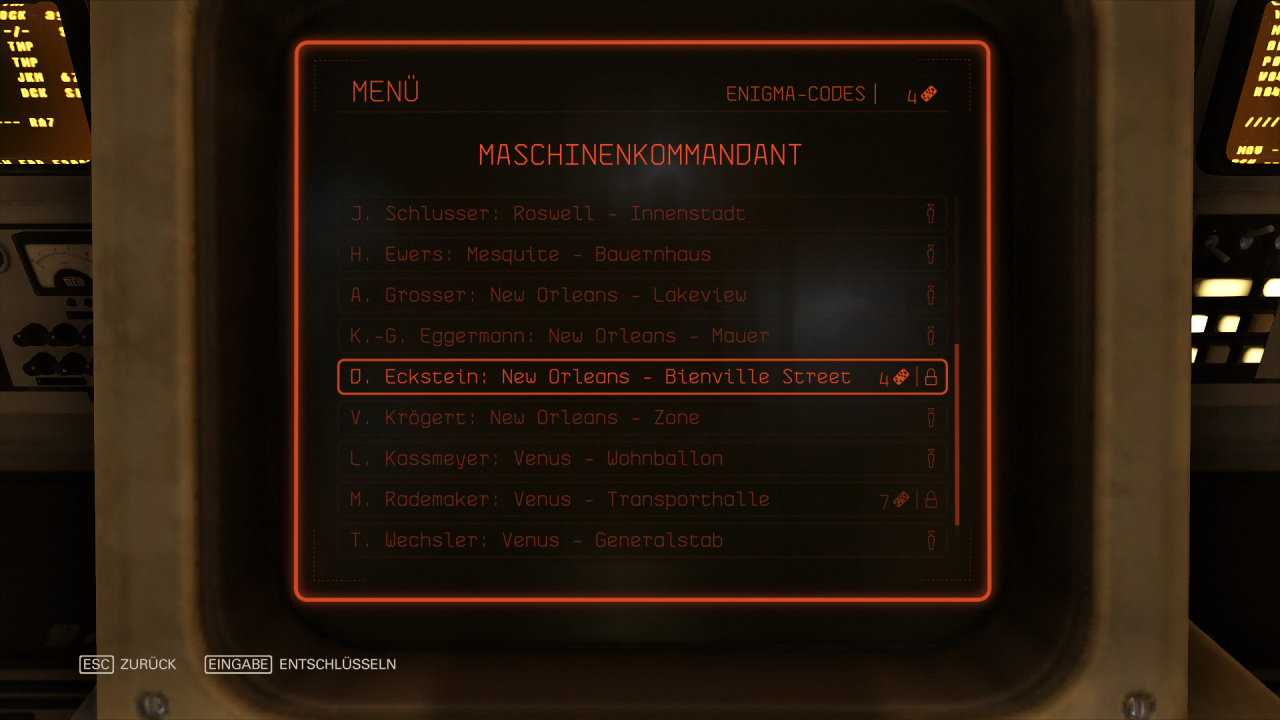 [08/11/2017] Wolfenstein 2: The New Colossus Die für die Kampfmods nötigen Karten schaltet ihr per Enigma-Minigame frei.