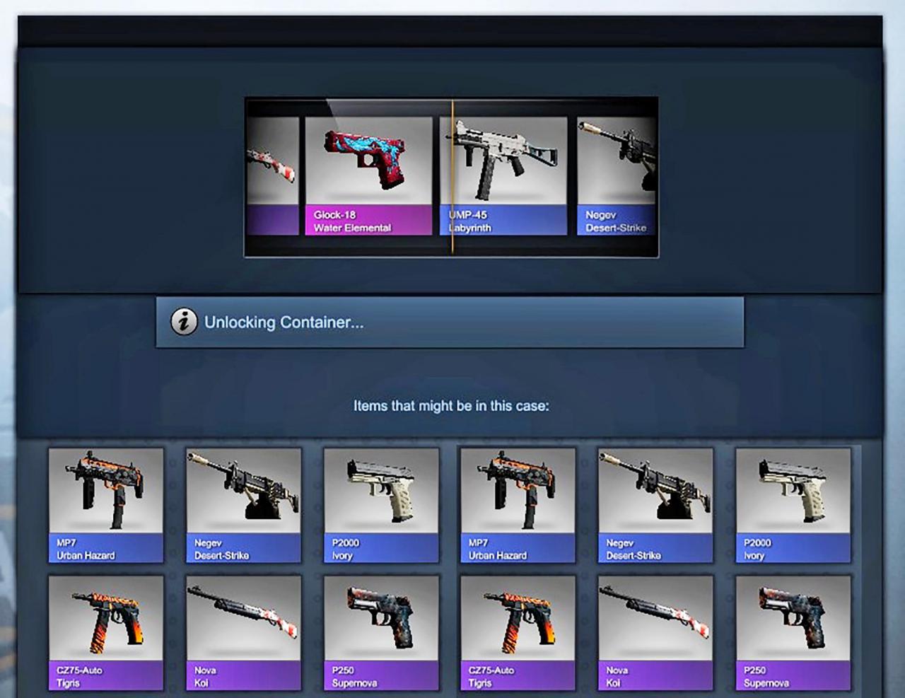 [30/11/2017] Counter-Strike: Global Offensive macht keinen Hehl aus seiner Lotterie. Wie bei einer Slot-Machine laufen oben die Bilder durch, während in der&nbsp; unteren Bildhälfte der mögliche Gewinn gezeigt wird. Diese Visualisierung kann wie bei Glücksspielautomaten süchtig machen.