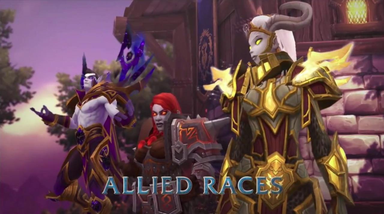 [03/11/2017] WoW: Battle for Azeroth - von links nach rechts: Void Elf, Dunkeleisen-Zwergin und Lichtgeschmiedete Draenei-Dame