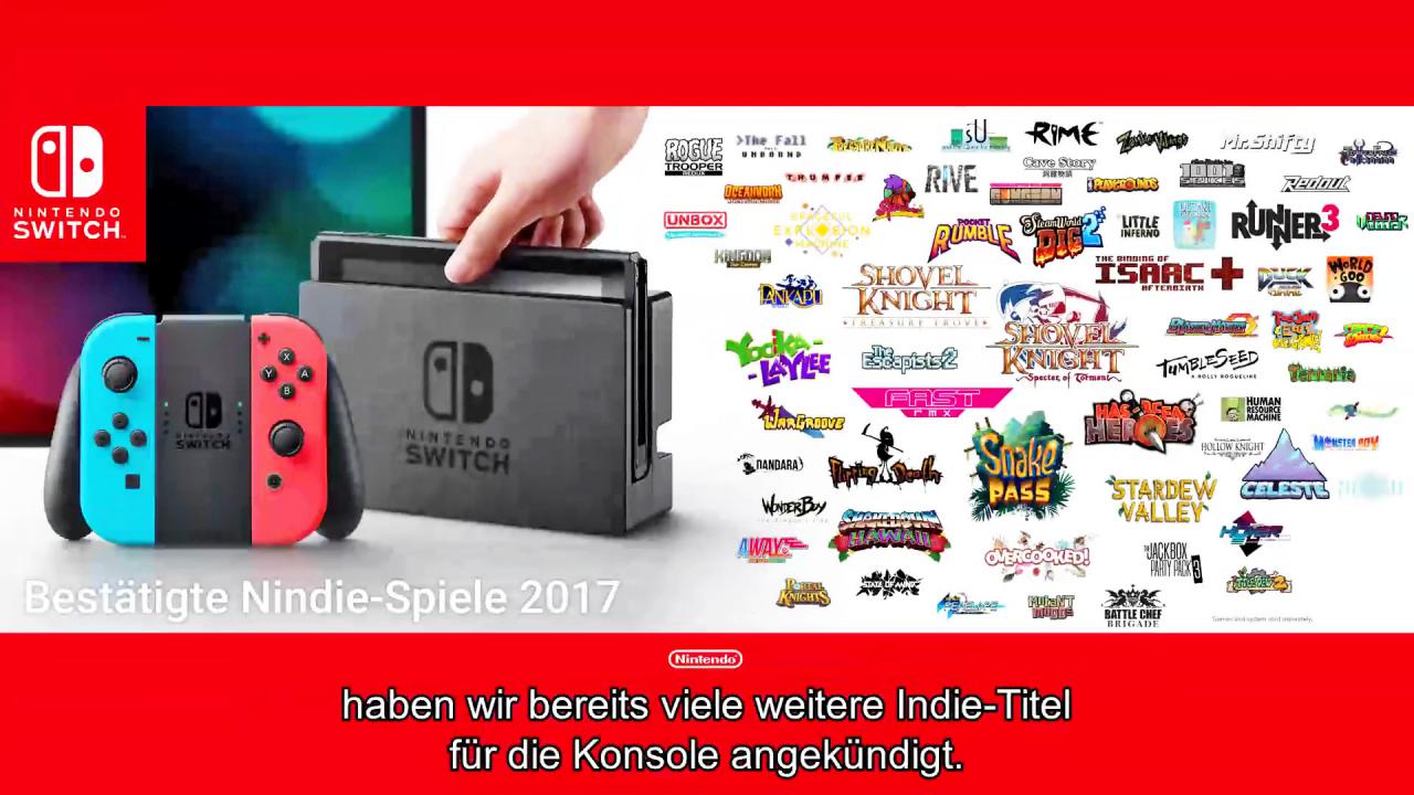 [07/12/2017] Nicht nur sind Indie-Spiele auf der Switch in großer Zahl vertreten, sie werden von Nintendo auch eigens und aufwendig beworben. Erinnert ihr euch beispielsweise an die spezielle Nintendo-Direct-Ausgabe unter dem Namen „Nindies Showcase“? In einem fast 20 Minuten langen Video stellte Nintendo in typischer Direct-Aufmachung zahlreiche Indie-Titel vor. Damit liefert Big N einen wichtigen Beitrag in Form von kostenloser Werbung mit großer Reichweite, um Indie-Titel bekannter zu machen.