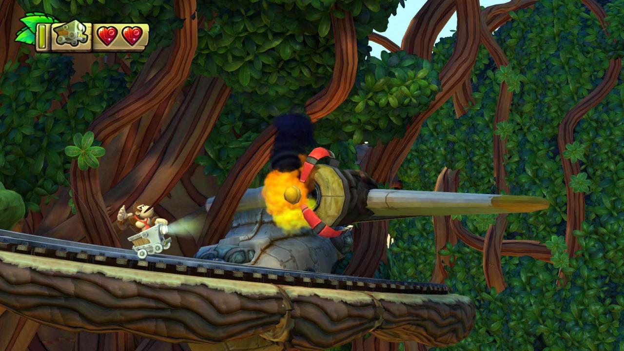 [25/01/2018] Zu einem guten Donkey Kong Country-Ableger gehören unbedingt die berühmten Lorenfahrten. Donkey ist bei so viel Action augenscheinlich ganz aus dem Häuschen.