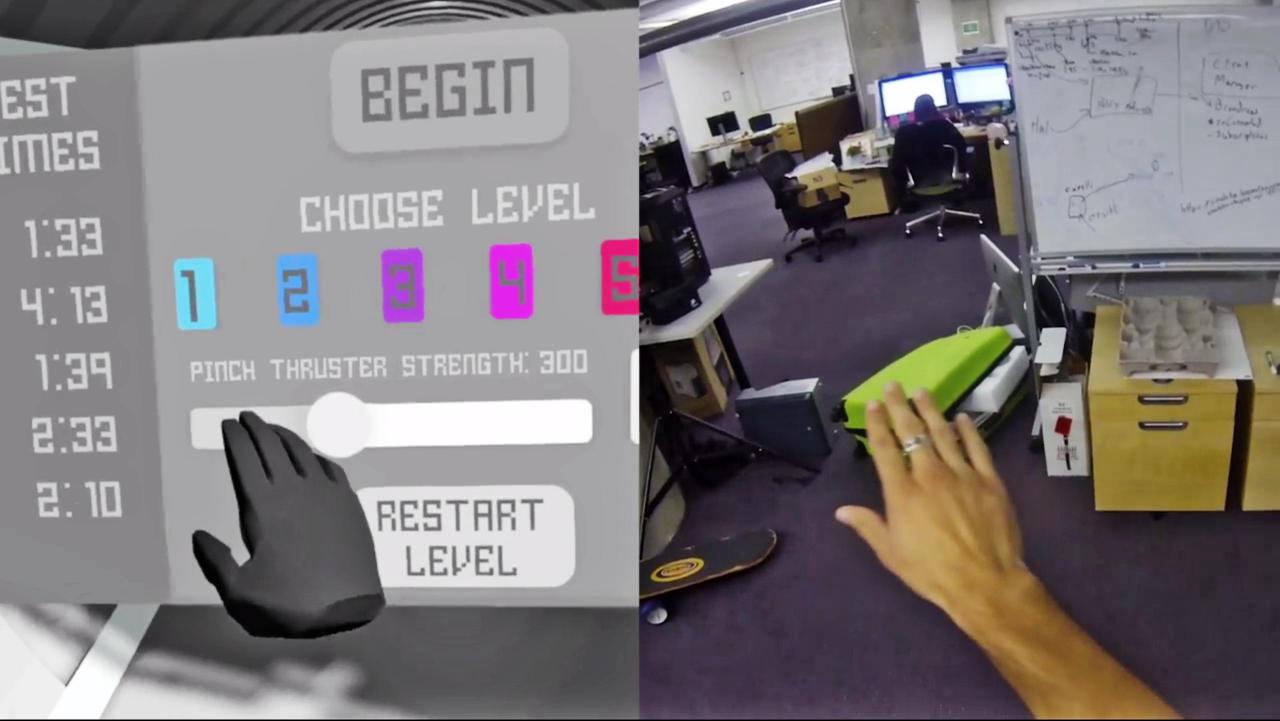 [19/01/2018] Der sogenannte Leap Motion Controller wird vorne an der VR-Brille befestigt und überträgt Handbewegungen in Echtzeit in die virtuelle Realität. Einen Handschuh oder Ähnliches braucht der Benutzer nicht